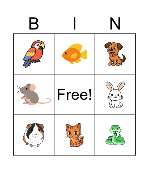 PETS! Bingo Card