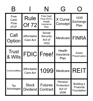 Financial Bingo Card