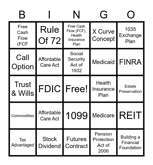 Financial Bingo Card