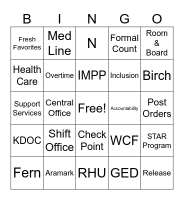Corrections Week BINGO Card