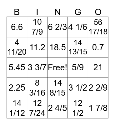 Fraction Computation Bingo Card