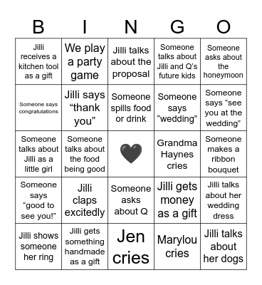 BRIDAL SHOWER BINGO Card