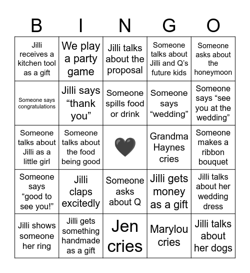 BRIDAL SHOWER BINGO Card