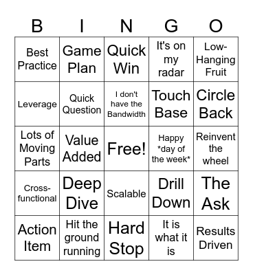 Corporate Jargon Bingo Card