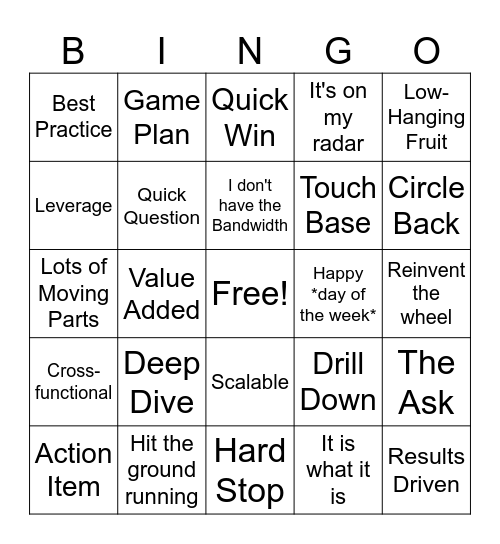 Corporate Jargon Bingo Card