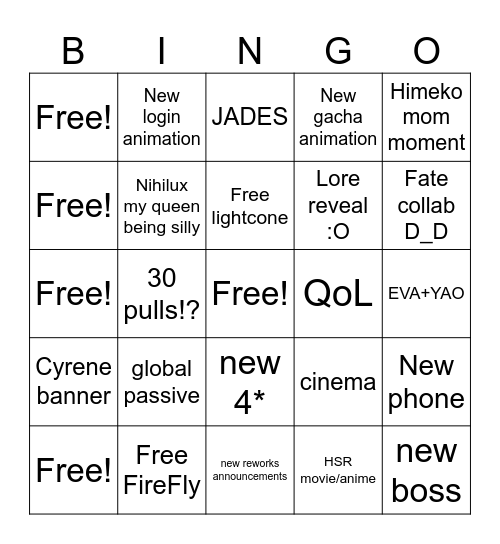 HSR 4.2 Bingo Card