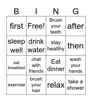 Staying Healthy Bingo Card