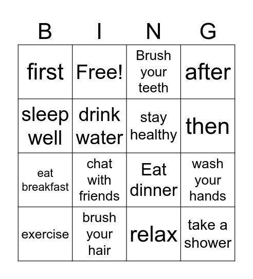 Staying Healthy Bingo Card