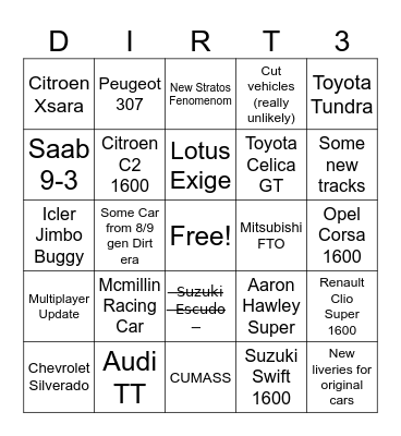 New Update Bingo Card