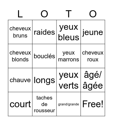 French Physical Appearance Bingo Card