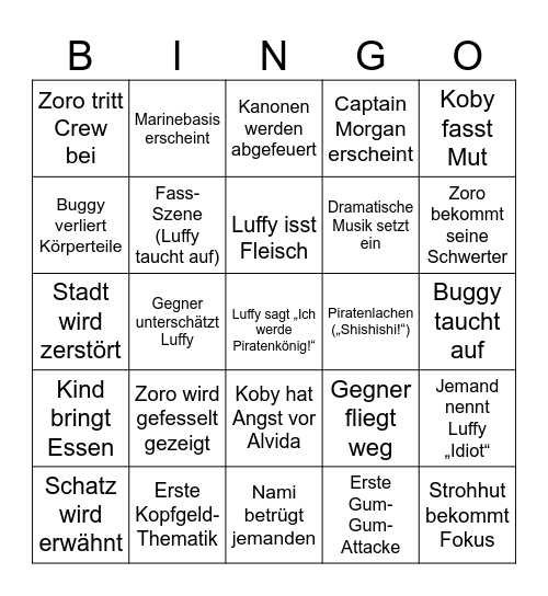 One Piece Romance Dawn Bingo Card