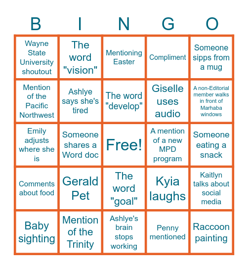 Spring 2026 All Staff Gathering (TEST) Bingo Card