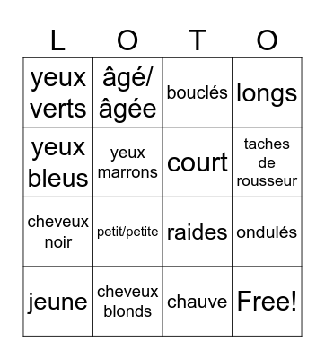 Physical Appearance Bingo Card