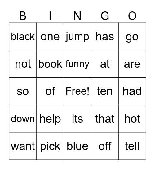 kindergarten Bingo Card