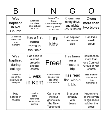 Christian Bingo! Find someone who... Bingo Card