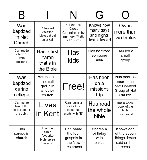 Christian Bingo! Find someone who... Bingo Card