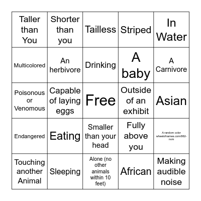 Find a non-human animal that is... Bingo Card