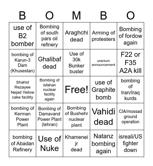 Iran bombo 8pm Bingo Card