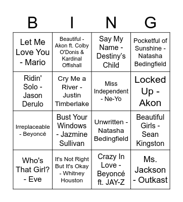 Hip HOP & RnB Bingo Card