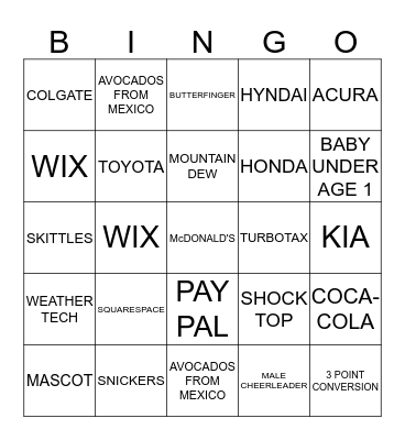 2017 SUPER BOWL BINGO Card