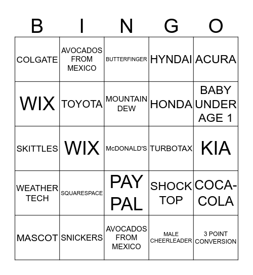 2017 SUPER BOWL BINGO Card