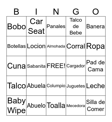 Baby Shower Bingo Card