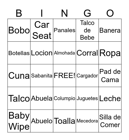 Baby Shower Bingo Card