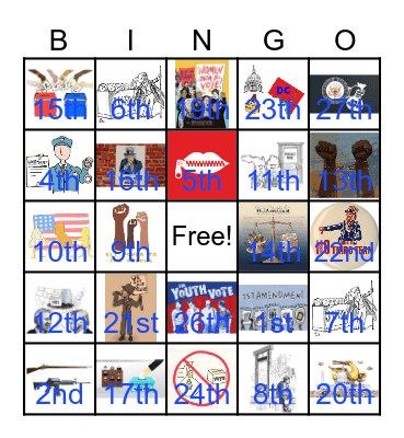 Constitutional Amendments Bingo Card