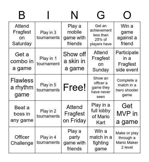 Fragfest Spring 2026 Bingo Card