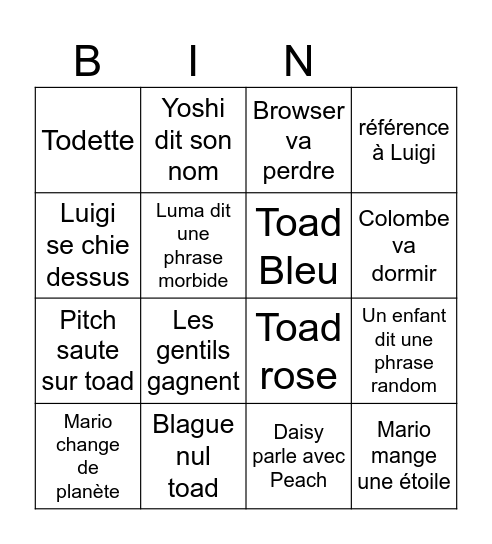 Mario Bingo Card