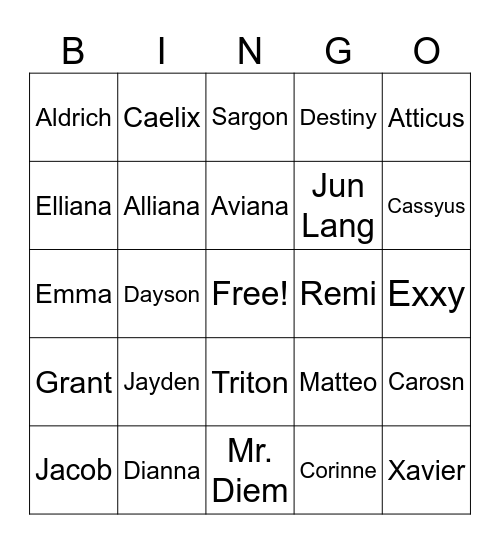 Untitled Bingo Card