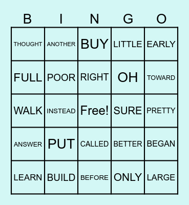 SIGHT WORD BINGO Card