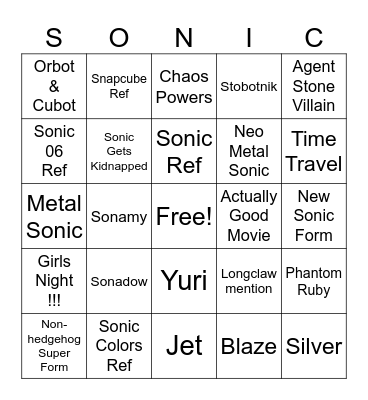 Sonic 4 Bingo Card