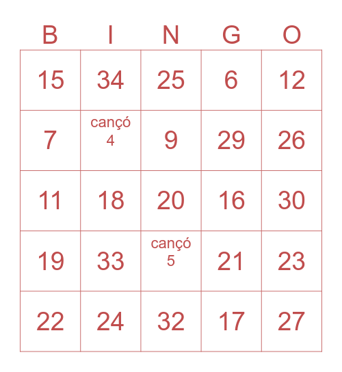 Bingo musical Bingo Card