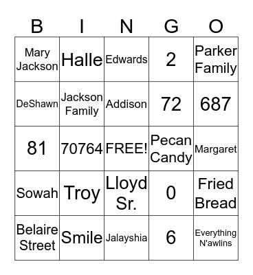 Jackson-Edwards Family Bingo Card