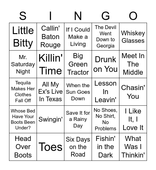 Country Bingo Card