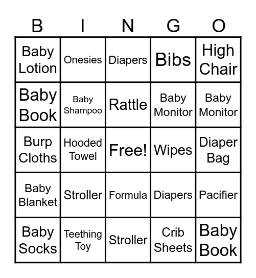 Sue's Grand-Shower Bingo Card