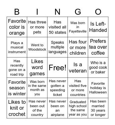 Find Someone Who... Bingo Card