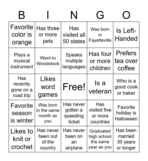 Find Someone Who... Bingo Card