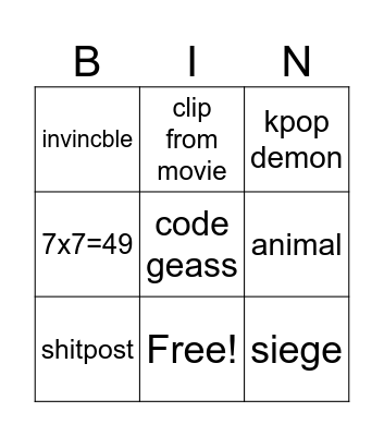 Untitled Bingo Card