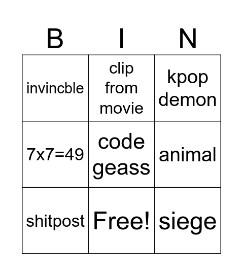 Untitled Bingo Card