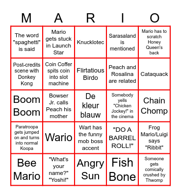 Super Mario Galaxy Movie Bingo Card