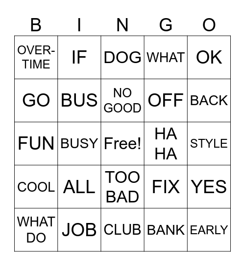 LEXICALIZED FINGERSPELLING Bingo Card