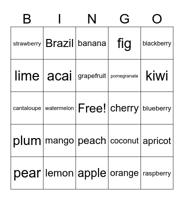 Brazil & Fruit! Bingo Card