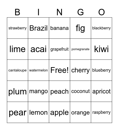 Brazil & Fruit! Bingo Card
