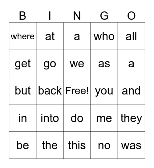 CVC/Sight Words Bingo Card