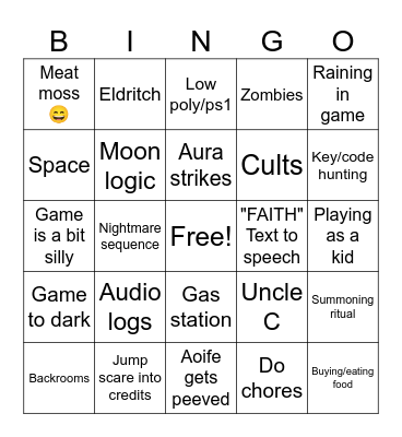 Wheel of Horror Bingo Card
