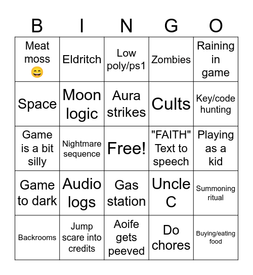 Wheel of Horror Bingo Card