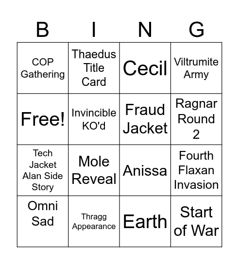Invincible S4 Ep. 6 Bingo Card