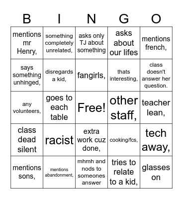 class Bingo Card